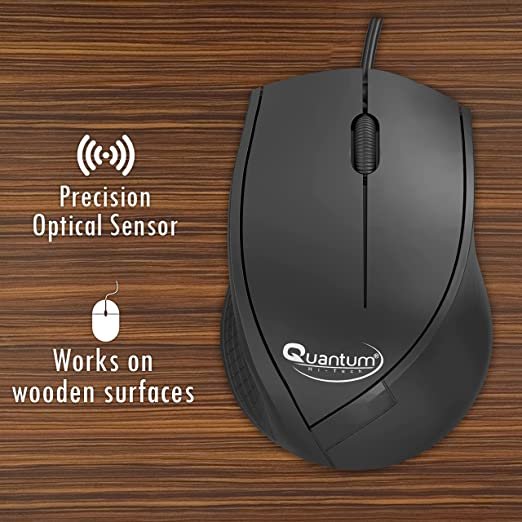 Quantum QHM251H 3-Button & 1 Scroller, USB 2.0 Mice Compatible for PC/  Laptop/ Tablet Wired Optical Mouse (Black) - Royal Computer Solution