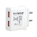 Riviera Power Smart Dual Port 2USB Wall Charger, 2A Super Fast Charger Wall Adapter PE 5.0w & m Quick Charge 3.0 Wall Charger Phone Adapter Without Cable for All iOS & Android Devices (White)