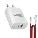 UBON Fast Charger Dual Ports USB + Type-C CH-700 22 Watt PD Charger Fast Charging Power Adapter with 1m Type-C Cable, Short Circuit Protection, BIS Certified, Compatible with all iOS & Android Devices