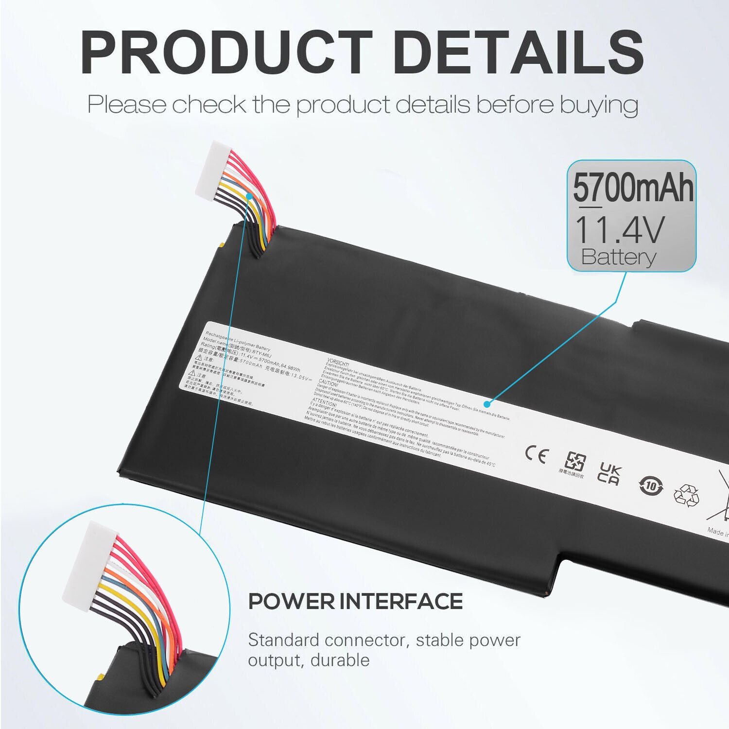 Battery for MSI BTY-M6J – BTY-U6J, Stealth Pro GS63VR,Stealth Pro GS73VR Laptop (57000mAh, 3-Cell) - Image 2