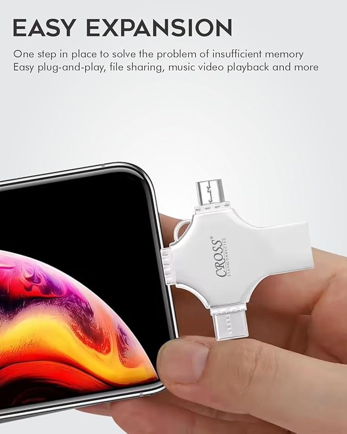 Flash Drive 64GB 4 in 1 Pendrive with Light-ning, Micro USB, USB A, Type-C Interface Mini Hangable Pen Drive for iOS & Android Compatible with Phone, Pad, Android, PC and More Devices