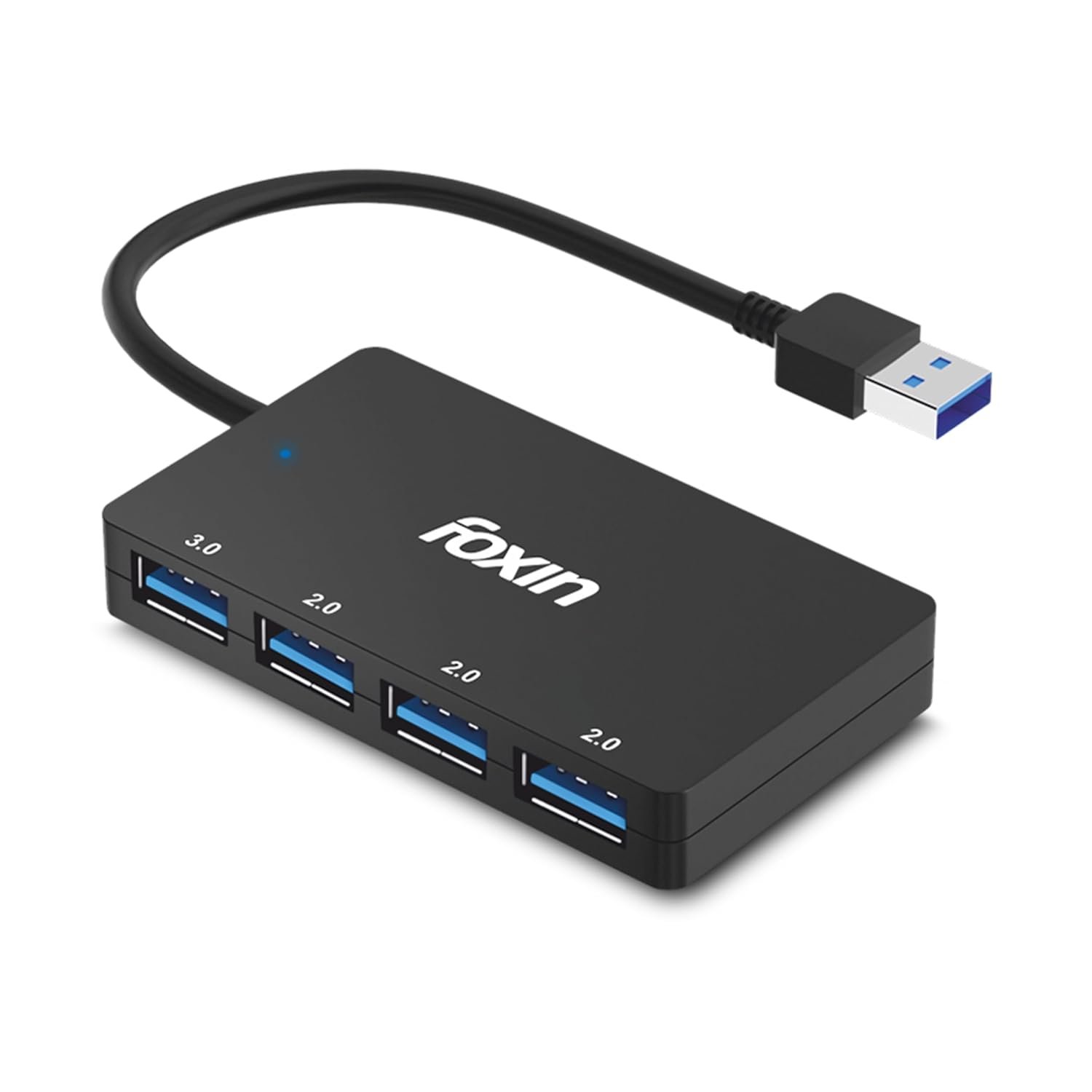Foxin 4-in-1 USB Hub Ultra Slim 1 x USB 3.0 & 3 x USB 2.0 Ports, Data Transfer Speed Upto 5GBPS, Universally Compatible with All USB, PC, Speaker, Laptop, Hard Drive |