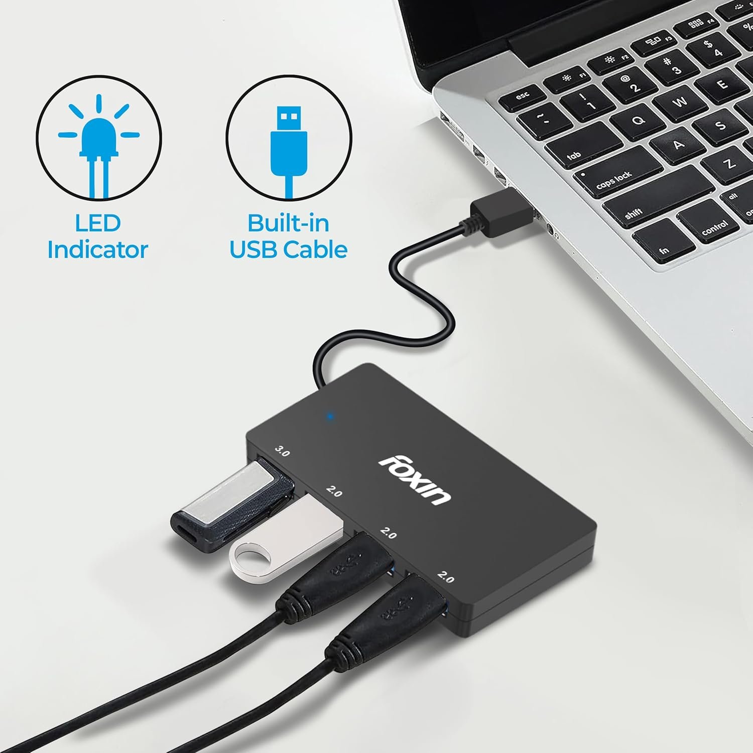 Foxin 4-in-1 USB Hub Ultra Slim 1 x USB 3.0 & 3 x USB 2.0 Ports, Data Transfer Speed Upto 5GBPS, Universally Compatible with All USB, PC, Speaker, Laptop, Hard Drive | - Image 3