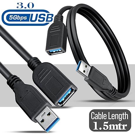 USB 3.0 Male A To Female A Extension Cable SuperSpeed 5GBps For Laptop/PC/Mac/Printers (150cm - 4.5 Foot - 1.5M), Black - Image 2