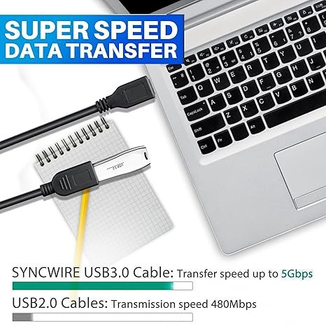USB 3.0 Male A To Female A Extension Cable SuperSpeed 5GBps For Laptop/PC/Mac/Printers (150cm - 4.5 Foot - 1.5M), Black - Image 3