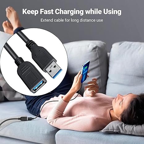 USB 3.0 Male A To Female A Extension Cable SuperSpeed 5GBps For Laptop/PC/Mac/Printers (150cm - 4.5 Foot - 1.5M), Black - Image 5
