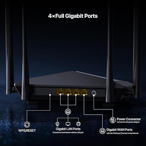 Tenda AC10 AC1200 Wireless Smart Dual-Band Gigabit WiFi Router, MU-MIMO, 4 Gigabit Ports, 867Mbps/5 GHz+ 300Mbps /2.4GHz, Support VPN Server, WiFi Schedule, (Black, Not a Modem) - Image 4