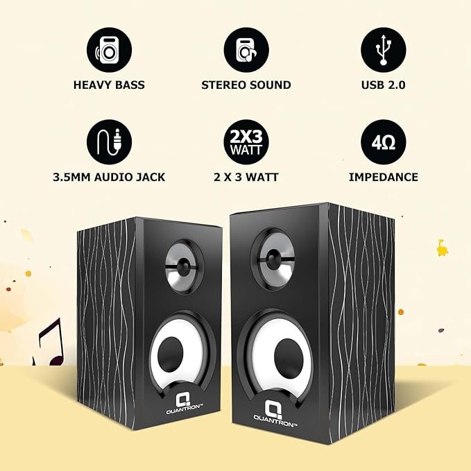 Quantron Computer Speaker QWS-1205 USB 2.0 with 3.5MM Audio Jack, Heavy bass with Stereo Sound 3 x 2 watts - Image 3
