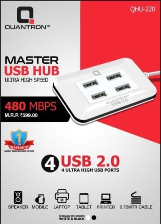 QUANTRON QUH-220 USB 4 Port Hub for Desktop Server PC Notebook Laptop.