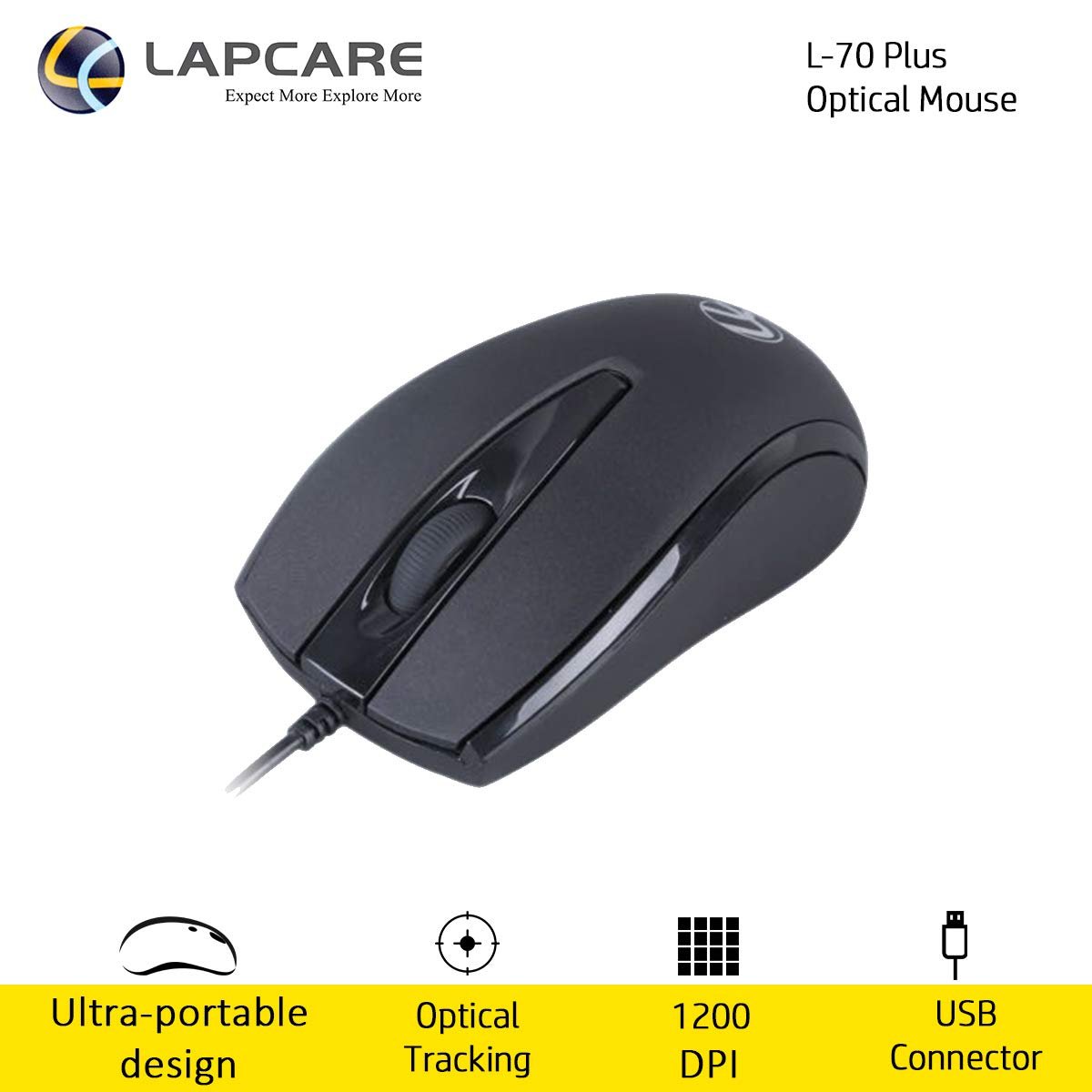 Lapcare L-70 Plus 1200 DPI USB Optical Mouse with Ambidextrous Design