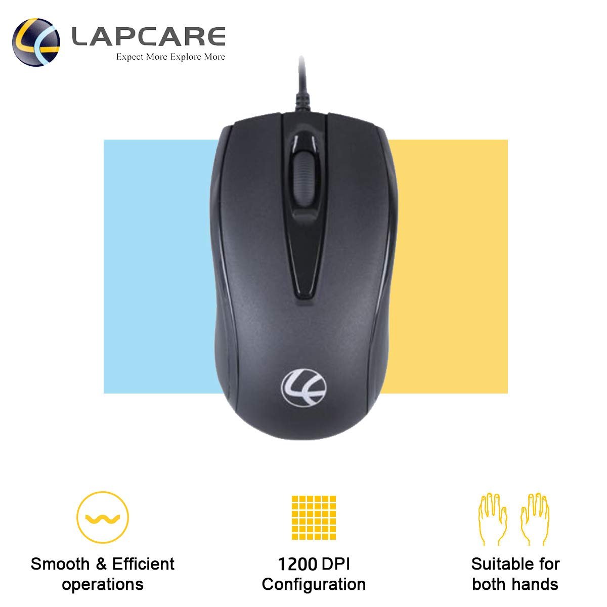 Lapcare L-70 Plus 1200 DPI USB Optical Mouse with Ambidextrous Design - Image 2