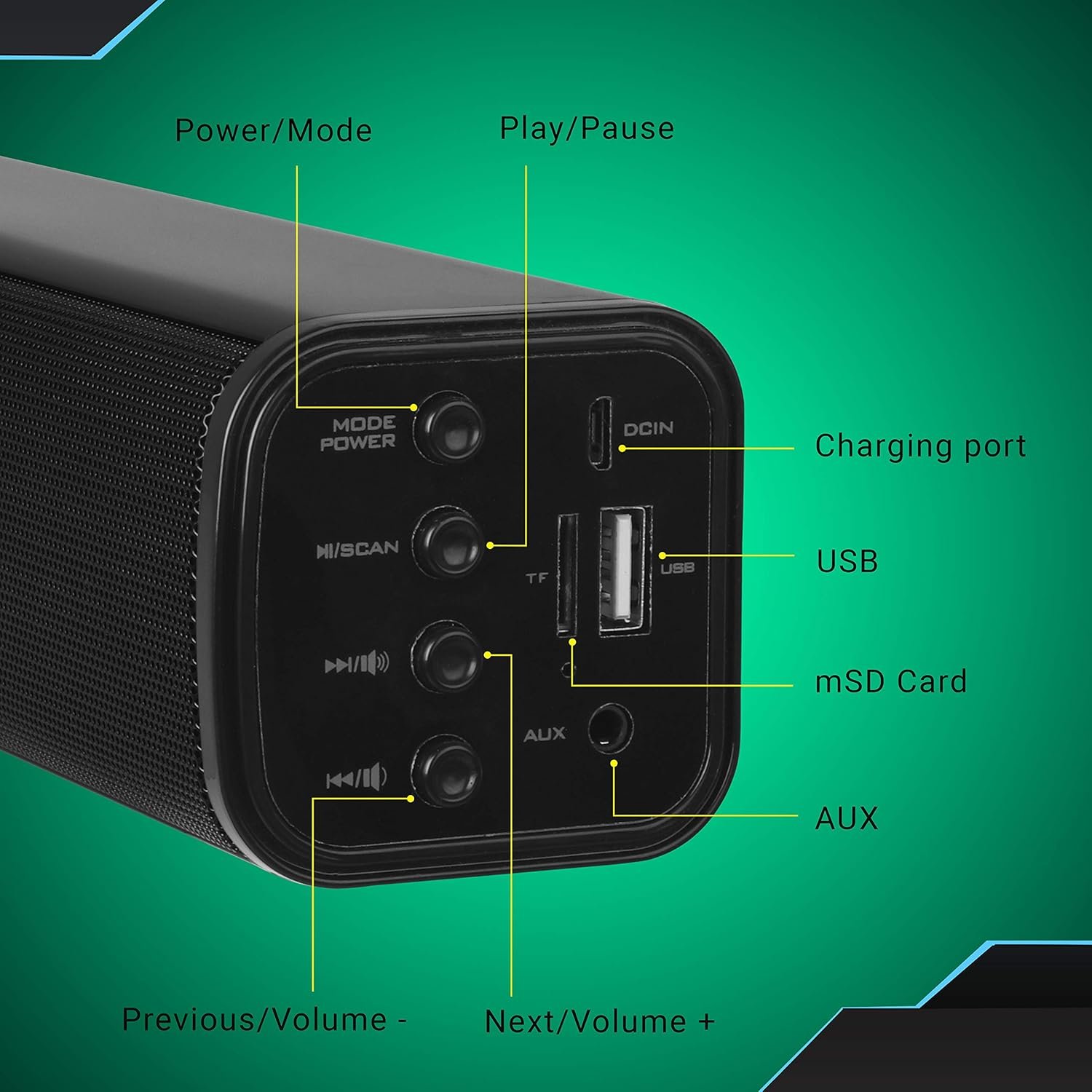Zebronics ZEB-VITA Wireless Bluetooth 10W Portable Bar Speaker With Supporting USB, SD Card, AUX, FM, TWS & Call Function (Black) - Image 3