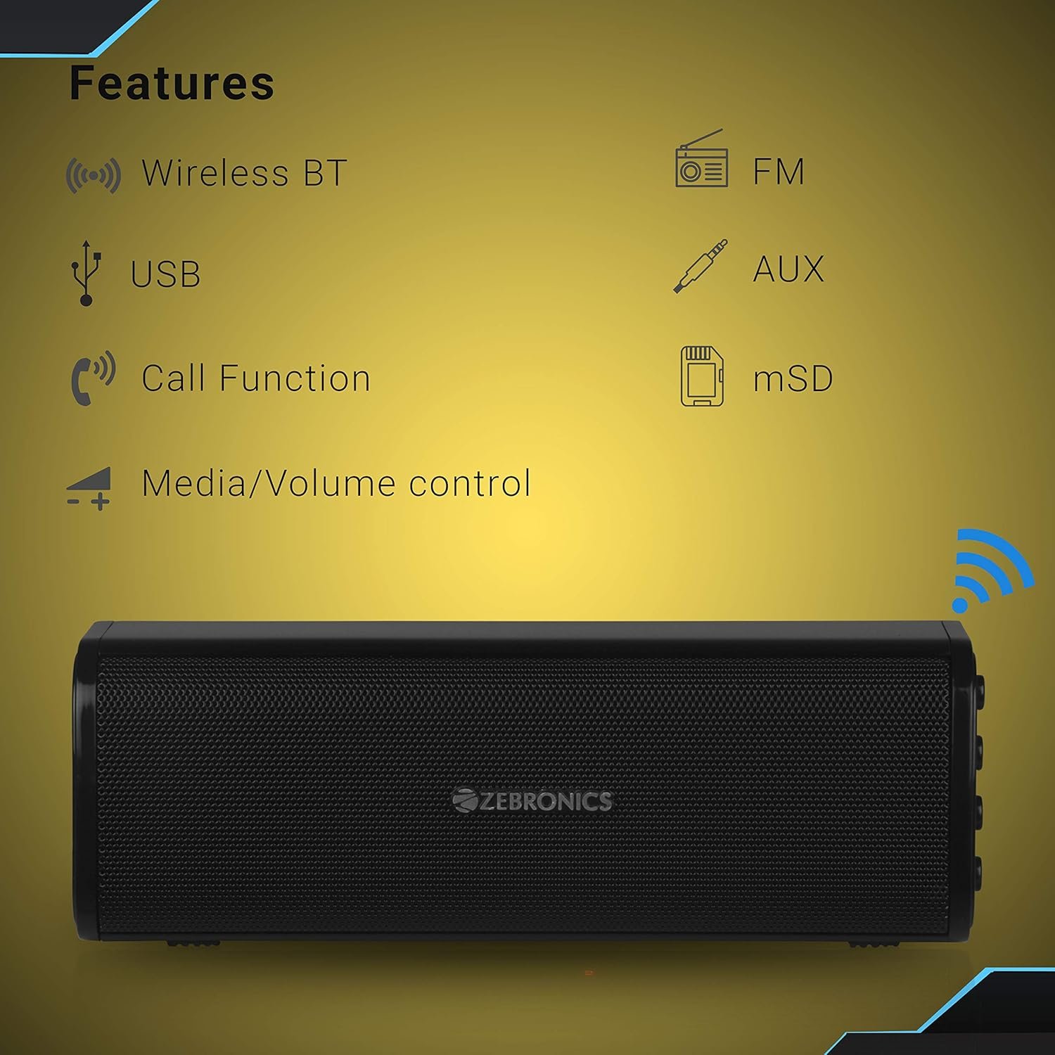 Zebronics ZEB-VITA Wireless Bluetooth 10W Portable Bar Speaker With Supporting USB, SD Card, AUX, FM, TWS & Call Function (Black) - Image 4