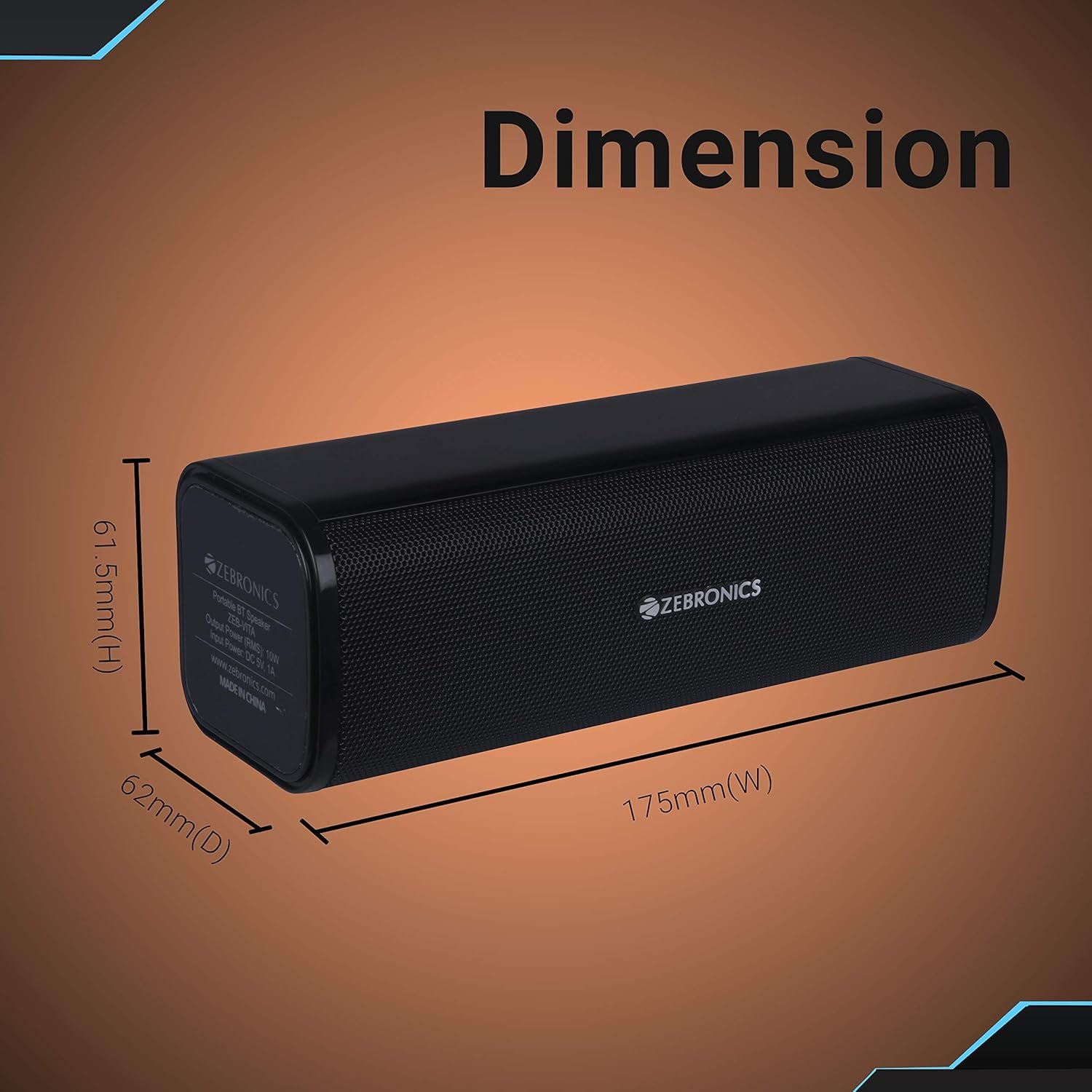 Zebronics ZEB-VITA Wireless Bluetooth 10W Portable Bar Speaker With Supporting USB, SD Card, AUX, FM, TWS & Call Function (Black) - Image 6